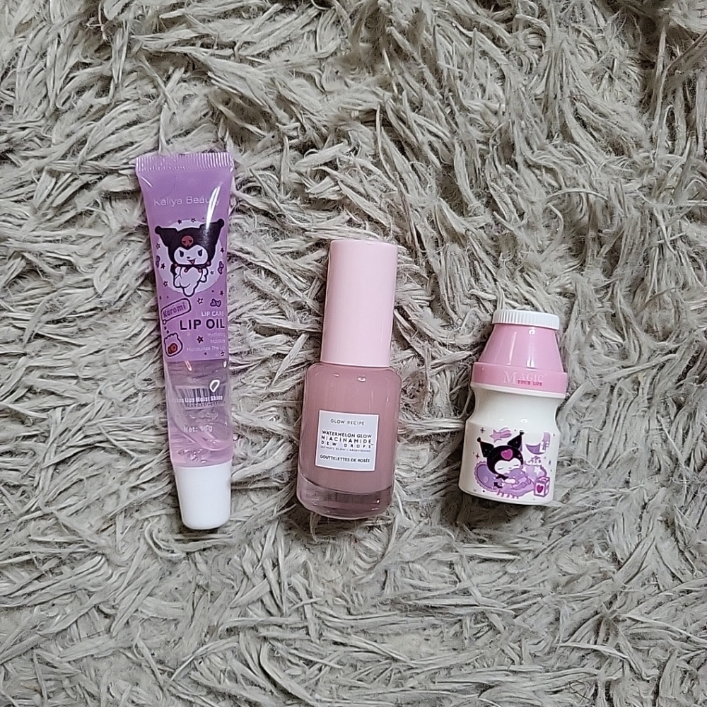 Beauty Bundle Glow Recipe Niacinamide Dew Drops Kuromi Lip Oil Lip Stain Face ✨️